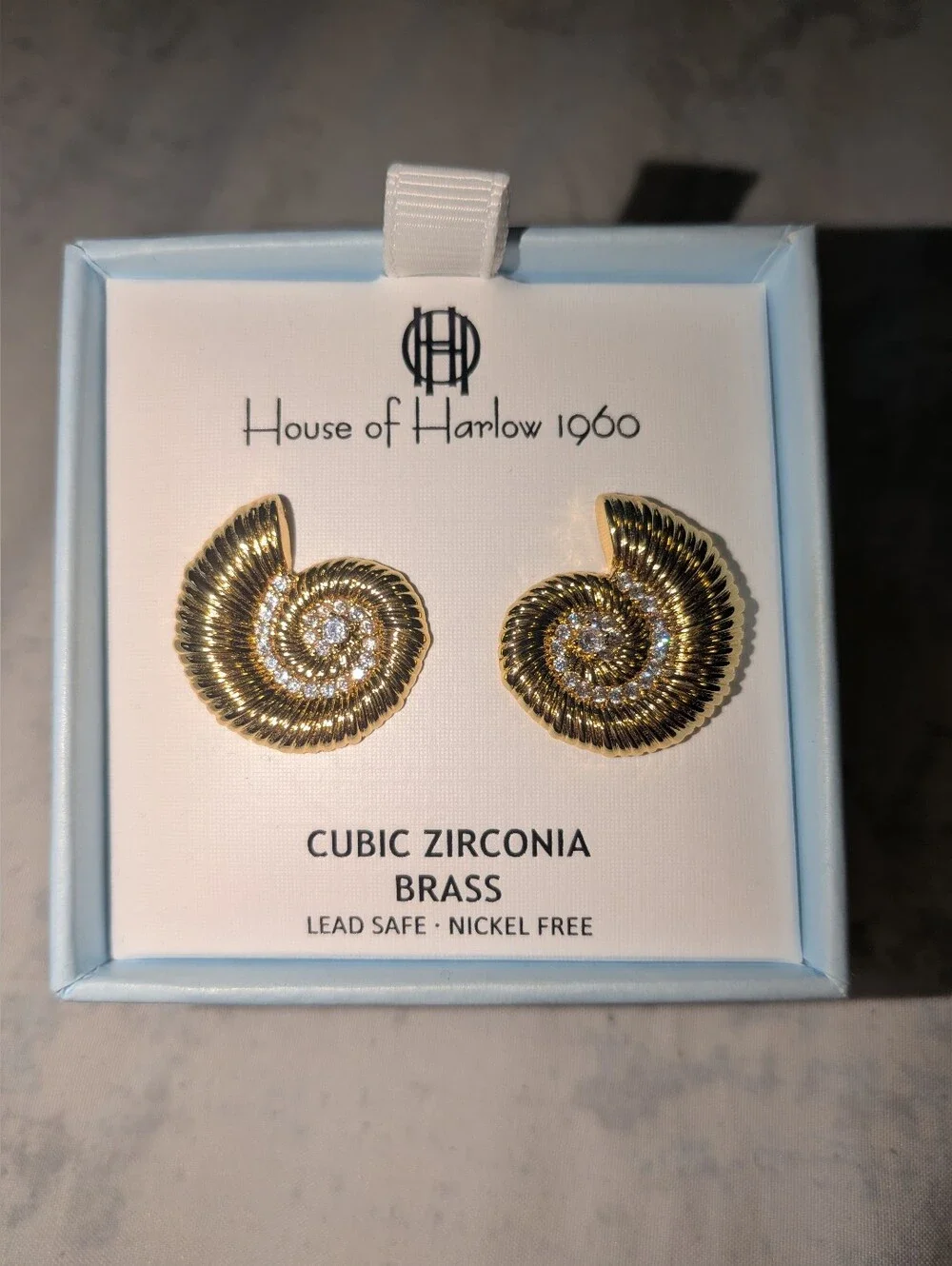 House of Harlow 1960 Gold Spiral Cubic Zirconia Stud Earrings